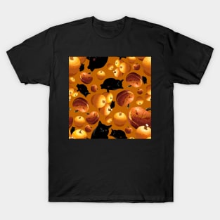 Black Cat and Pumpkins Tossed on Dark Orange Repeat 5748 T-Shirt